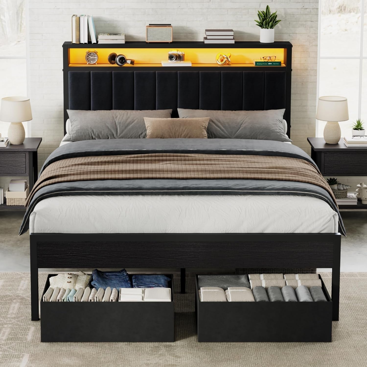 full-bed-frame-with-led-lights-2-tier-storage-headboard