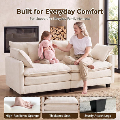 77" Cloud Chenille Loveseat Sofa Couch with Pillows, 2‑Seater, Beige4