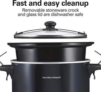 Stay or Go Extra Large 10 Quart Portable Slow Cooker | 3 Heat Settings | Lid Lock for Mess-Free Travel | Dishwasher-Safe Stoneware Crock & Glass Lid | Black | 33195G7