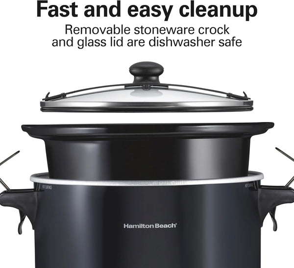 Stay or Go Extra Large 10 Quart Portable Slow Cooker | 3 Heat Settings | Lid Lock for Mess-Free Travel | Dishwasher-Safe Stoneware Crock & Glass Lid | Black | 33195G7