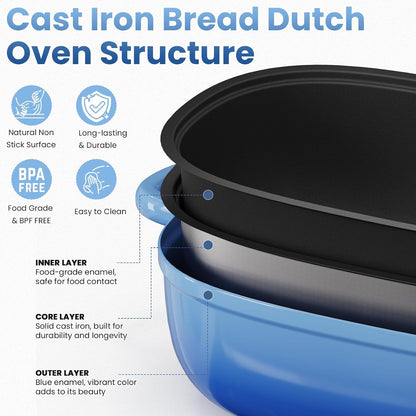 2.5QT Cast Iron Dutch Oven, Bread Loaf Pan for Sourdough Bread Baking | Blue Enameled Cast Iron 2.5QT Oval Dutch Oven for Homemade Sourdough Bread, Small Dutch Oven & Baking Pan, Gift for Baker6