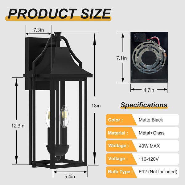 18IN Dusk to Dawn Outdoor Wall Sconce, 2-E12 Base Porch Light8