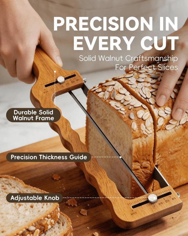 Solid Walnut Wood Bread Bow Knife & Bread Lame Set | Adjustable Bread Slicer for Even Slices, Ultra Sharp Serrated Fiddler Knife for Artisan Sourdough, Homemade Loaves & Cakes, Ergonomic Design3