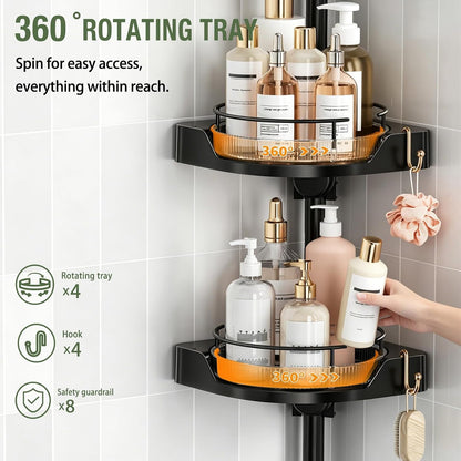 360° Rotating Corner Shower Caddy Tension Pole Organizer, Black3