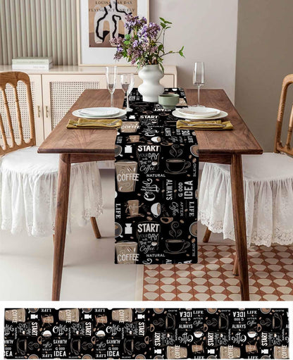 Coffee Theme Table Runner - 72 Inch Long Farmhouse Retro Black Cotton and Linen Blended Dress Scarves Table Runner for Kitchen Dining, Coffee Table, 13" X 723