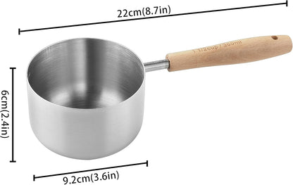 1.5 Cup Dog Cat Food Scoop,  Stainless Steel Dog Cat Food Measuring Cup with Long Wood Handle, Precise Graduated Markings (Stylish Pattern)2