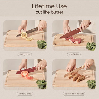 Kitchen Knife Set, 6 Floral Knives with 6 Blade Guards, 12-Piece | Stainless Steel Blades, Ceramic Nonstick Coating, Long-Lasting Sharpness, Rust-Resistant, Non-Slip, Dishwasher Safe8