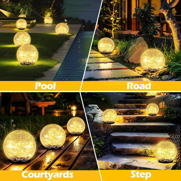 Garden Solar Ball Lights Outdoor Waterproof 50LED Cracked Glass Globe 4.7''7