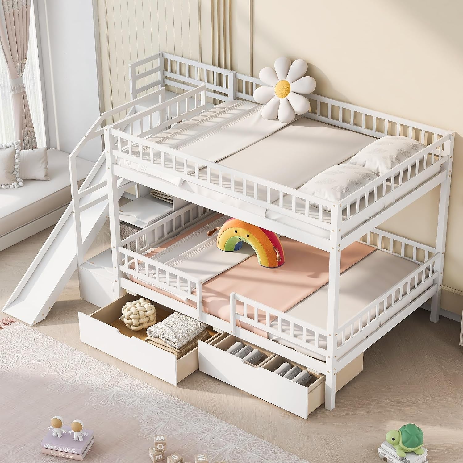 full-over-full-bunk-bed-with-storage-staircase-slide-and-2-drawers-wood-bunk-bed-frame-for-kids-solid-pine-wood-bed-with-guardrail-no-box-spring-needed-white