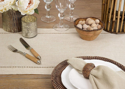 Poly and Linen Blend Hemstitched Table Runner with Hemstitch Border, 16"X72", Natural4