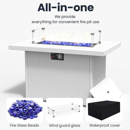 4 Pieces Modern Aluminum Patio Furniture Set with Fire Pit Table, Outdoor Conversation Sets Metal Sectional Sofa6