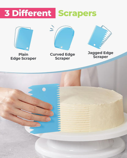 124 Icing Piping Bags and Tips Set Frosting Cake Decorating Kit Blue | Baking Supplies Tools, 100 +1 Piping Bags 12", 16 Icing Piping Tips, Reusable Pastry Bag, 3 Scrapers, for Beginners & Pros3