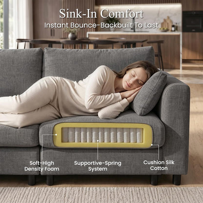 Oversized Couch Modular, V Shaped Big Comfy Couch with Ottoman Storage, Deep Seat Sectional Sofa Solid Wood Frame, Home Sofa Living Room, Office, Removable Cover, Grey4