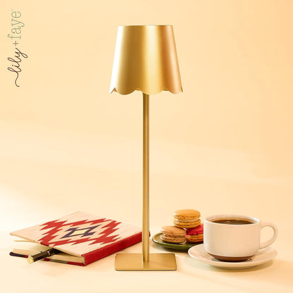 3-Piece Lamp Shade & Lamp Present Set – Scalloped, Conic, and Fabric Printed Shades, Gold9