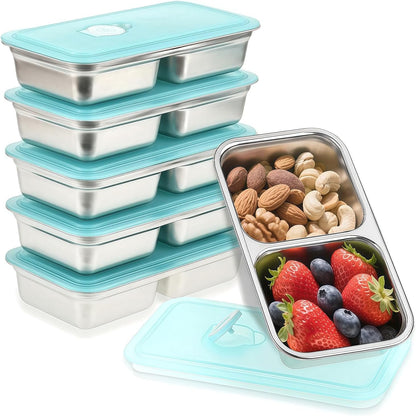 Stainless Steel Snack Containers, 6-Pack Reusable Grab and Go Containers with Lids, Dual Compartment Bento Box for Travel, Camping & Lunch Prep1
