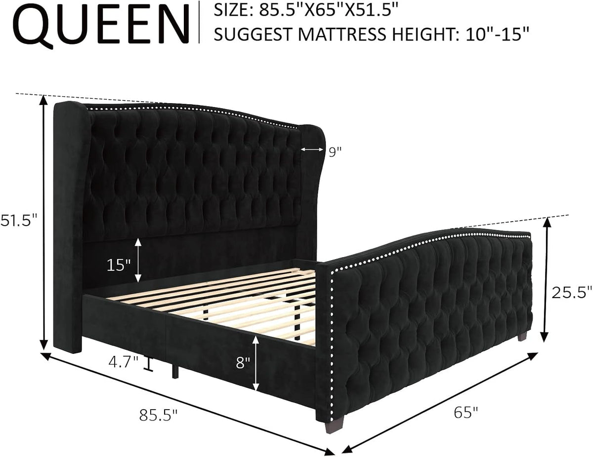 queen-size-bed-frame-with-velvet-upholstered-wingback-headboard