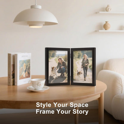 4X6 Double Picture Frame Black Wooden Hinged Photo Frame5