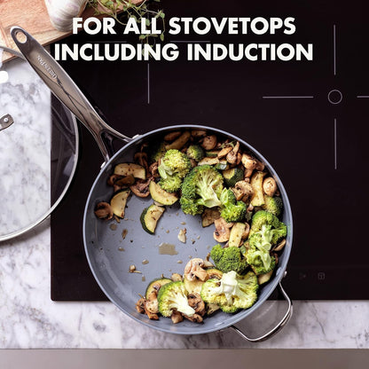 Valencia Pro 4.5QT Ceramic Nonstick Sauté Pan, Hard Anodized | Pfas-Free Nonstick, Induction Ready, Compatible with All Stovetops, Hard Anodized, Gray, Dishwasher Safe, Oven Safe to 600F5
