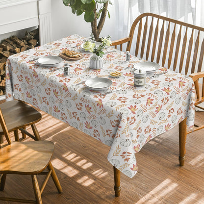 Fall Tablecloth 60X120 Inch, Thanksgiving Autumn Harvest White Pumpkin Orange Leaf Table Cover for Party Picnic Dinner Decor2