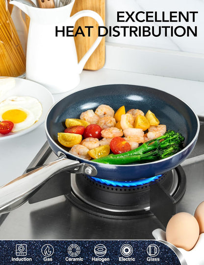 10 Inch Frying Pan with Lid, Blue Frying Pan with Nonstick Diamond Infused Coating, Nonstick Frying Pans, Diamond Fry Pan Blue3