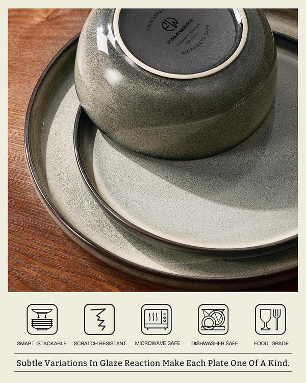 Milkyway 16-Piece Dinnerware Set with Pasta Bowls, Greenish Brown3