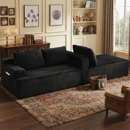 96" L Shaped Sectional Sofa Boneless Cloud Couch for Living Room - Corduroy Memory Foam Modular Sofa Compression Couches with Deep Seat for Living Room Bedroom, No Assembly5