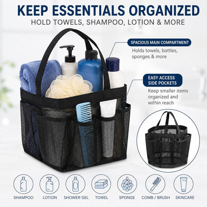 Mesh Shower Caddy Portable for College Dorm Room Essentials, 8-Pocket Large Capacity Shower Bag for Beach, Swimming, Gym - Essential Toiletry Storage Bag6