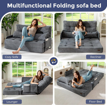 Adjustable Folding Sofa Bed Couch with 2 Pillows, Dark Grey4