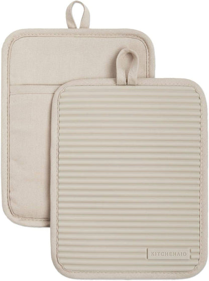 Ribbed Soft Silicone Pot Holder 2-Pack Set, Milkshake Tan, 7"X9"1