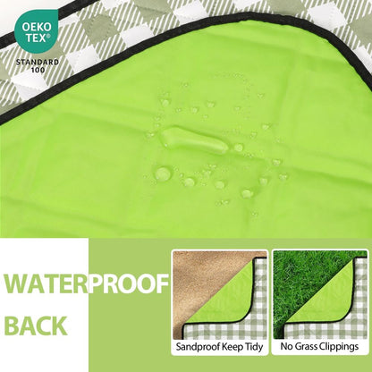 Extra Large Picnic Outdoor Blanket, 80''X80'' Waterproof Foldable Blankets Gingham Picnic Mat for Beach, Camping Grass Lawn Park Accessories Cute Couple Gifts Ideas Wedding Registry(Green White)5
