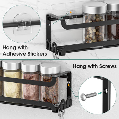 2 Pack Wall Mounted Spice Rack for Spice Jars & Seasonings (Black)6
