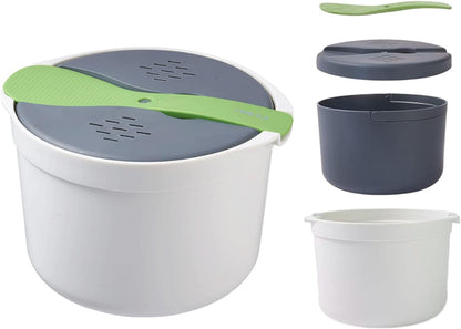 Microwave Rice Cooker, 2L Microwave Rice Steamer Pasta Cooker, Non Stick Food Grade PP Pasta Cooker with Strainer, Microwaves Cookware Set for Rice, Pasta, Vegetables, Quinoa, Oatmeal (Color:Green)8