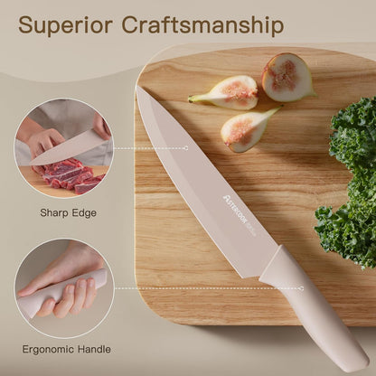 Knife Set, 13 Pieces Kitchen Knives Set with Healthy Anti-Rust Coating, Dishwasher Safe, Stainless Steel Chef Knife Sets with 6 Blade Guards, Fathers Day Gift for Men9
