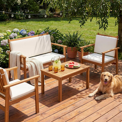 4 Piece Patio Furniture Set Acacia Wood Backyard Furniture (Natural)1