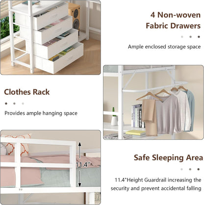 White Loft Bed Twin Size with U-Shaped Desk and Upholstered Headboard8