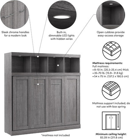 Pur Full Horizontal Murphy Bed with Storage & Charging, Grey, 80W9