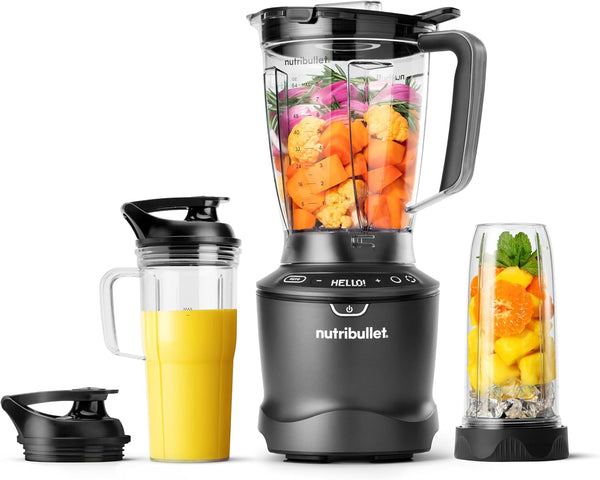 Nutribullet Smartsense Blender Combo, 1400W, 64Oz Pitcher, 32Oz & 24Oz Cups, 5-Speed, Smoothies, Ice and Frozen Fruit, Nut Milk, Soup, Gunmetal Gray, NBF507001