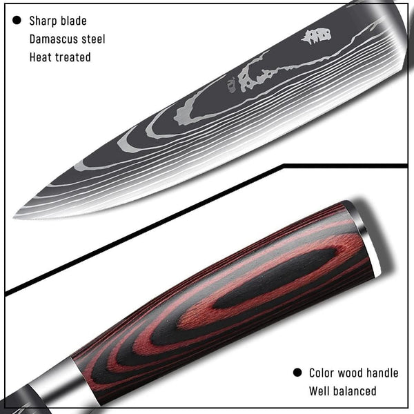 Meat Cleaver,Cleaver Knife, 7 Inch Santoku Knife Laser Damascus Pattern Sharp Blade Wood Handle Cooking Tool 50 HCR Hardness Professional Kitchen Tools7