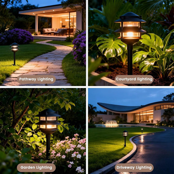 6 Pack Low Voltage Landscape Lighting, Aluminum IP54 Waterproof 3-Tier Integrated LED Pagoda Landscape Lights for Walkway Garden, 2W 12V DC 3000K Warm White, ETL UL CSA Listed5