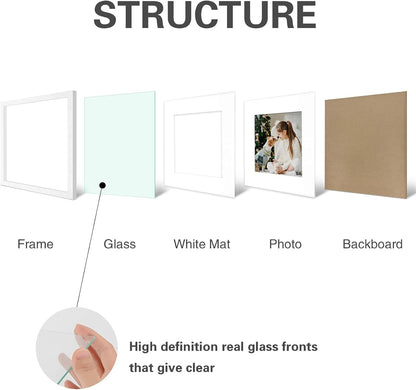 12X12 Solid Wood Picture Frame,Real Glass,Mat 8X8,White2