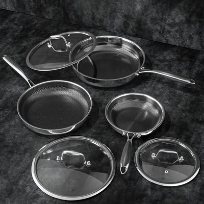 Non Stick Frying Pans Set, 8, 10 and 12-Inch with Lids, Hybrid Fajita Pans Nonstick for Cooking, Stainless Steel Pan Skillets, Dishwasher & Oven-Safe, Induction Ready Cooking Pan, PFOA Free Cookware7