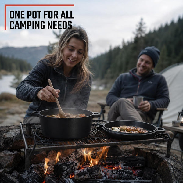 7QT Double Dutch Oven - 2-In-1 Pre-Seasoned Cast Iron Pot & Recipe | Skillet Lid Doubles as Frying Pan, Heavy Duty Cast Iron Pot with Handle Covers, for Sourdough Baking Frying Outdoor Camping9