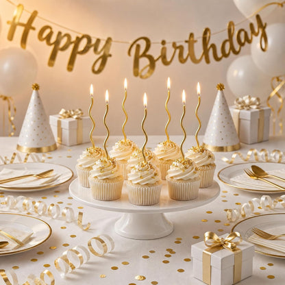 12 Pieces Gold Spiral Birthday Candles, Long Thin Metallic Twisted Cake Candles with Holders, Cake Toppers for Birthday Wedding Decorations, Anniversary and Parties7