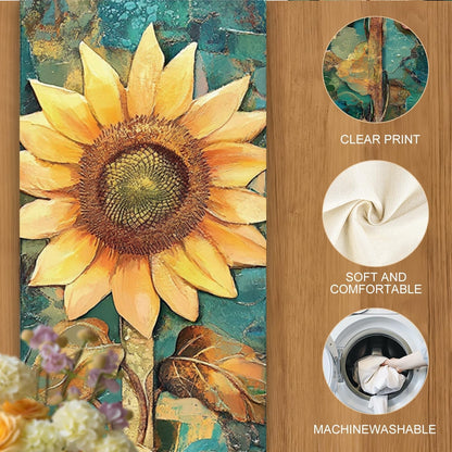 Elegant Sunflower Table Runner and Placemat Set – 5-Piece Rustic Dining Table Decor with 1 Table Runner & 4 Placemats – Bright Yellow Floral Design for Everyday or Seasonal Use5