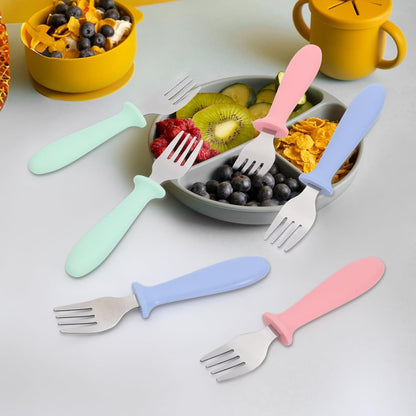 6-Pack Toddler Forks, 18/8 Stainless Steel with Plastic Handles | Rounded Tines, Mouth Guard Design, Easy-Grip Size, for Self-Feeding Kids4
