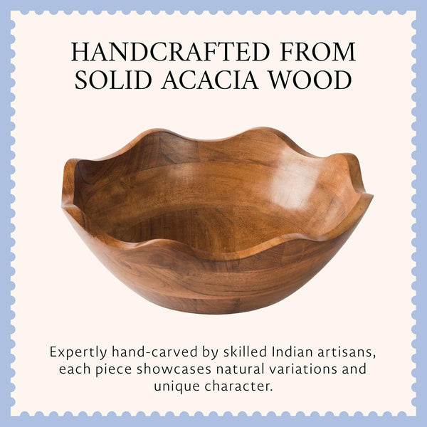 Premium Scalloped Acacia Bowl - Natural Finish, 12In Wide × 4In Height4