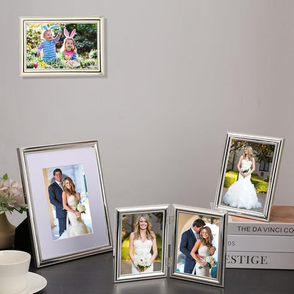 Classy Silver Plated 8X10'' Metal Picture Frame 2 Pack,Classic Beaded Frame 8X10'' Mat 5X7'',Real Glass Front and Velvet Backing,Perfect Gifts and Treasured Memories8