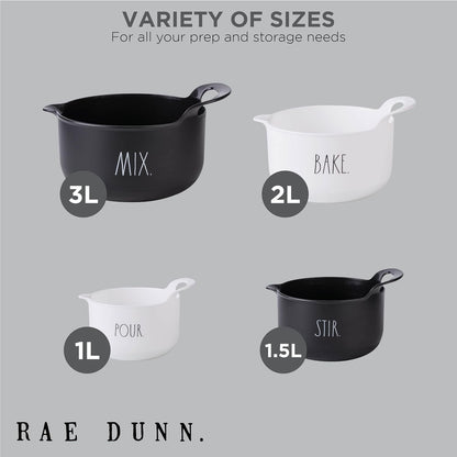 Non-Slip Mixing Bowls - 4 Piece Nesting Plastic Mixing Bowl Set with Pour Spouts and Handles-Measurement Markings (Black)3