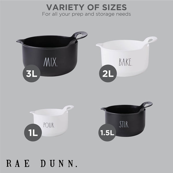 Non-Slip Mixing Bowls - 4 Piece Nesting Plastic Mixing Bowl Set with Pour Spouts and Handles-Measurement Markings (Black)3