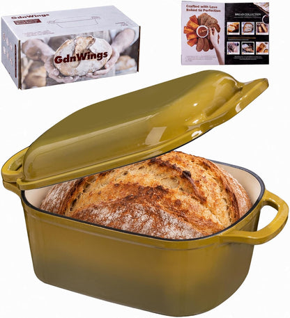 4.6 Quart Dutch Oven for Sourdough Bread Baking | Oval Bread Dutch Oven with Lid, Cast Iron Bread Pan for Crispy Crust, Steam Baking Design for Artisan Homemade Loaves, Olive1
